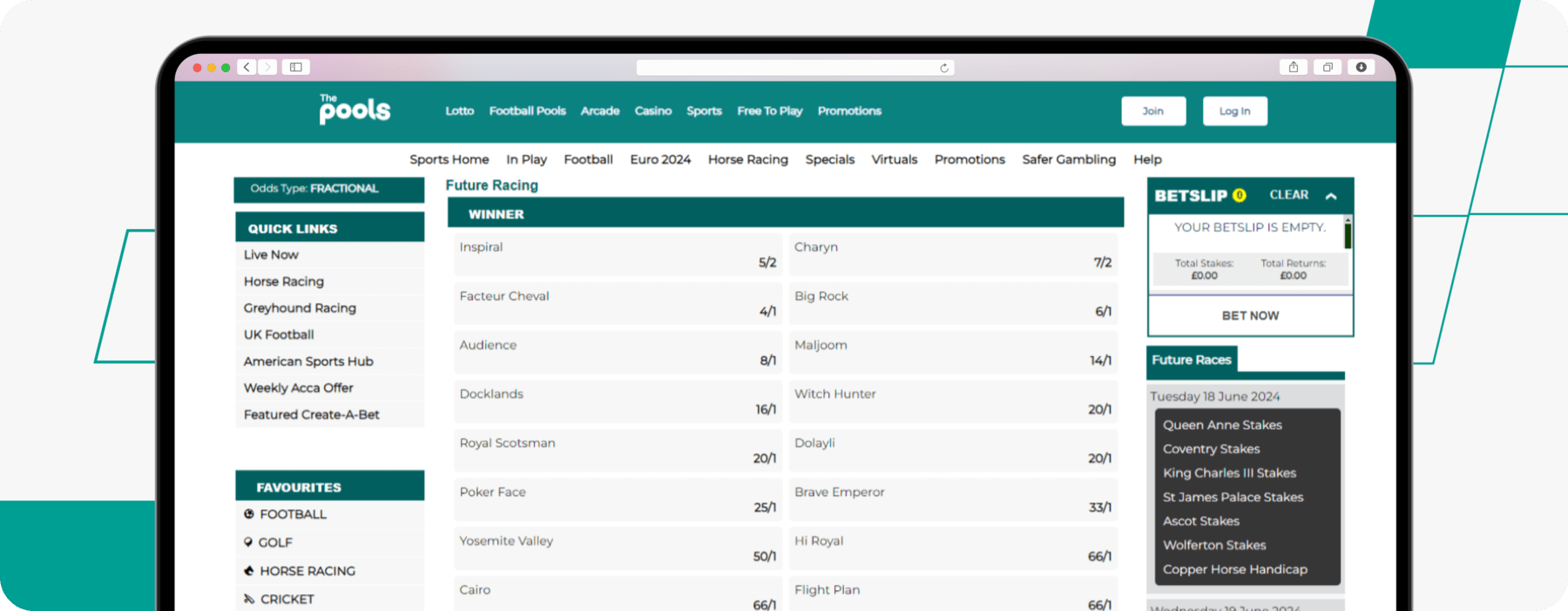 Screenshot of ThePools Royal Ascot Betting Markets desktop