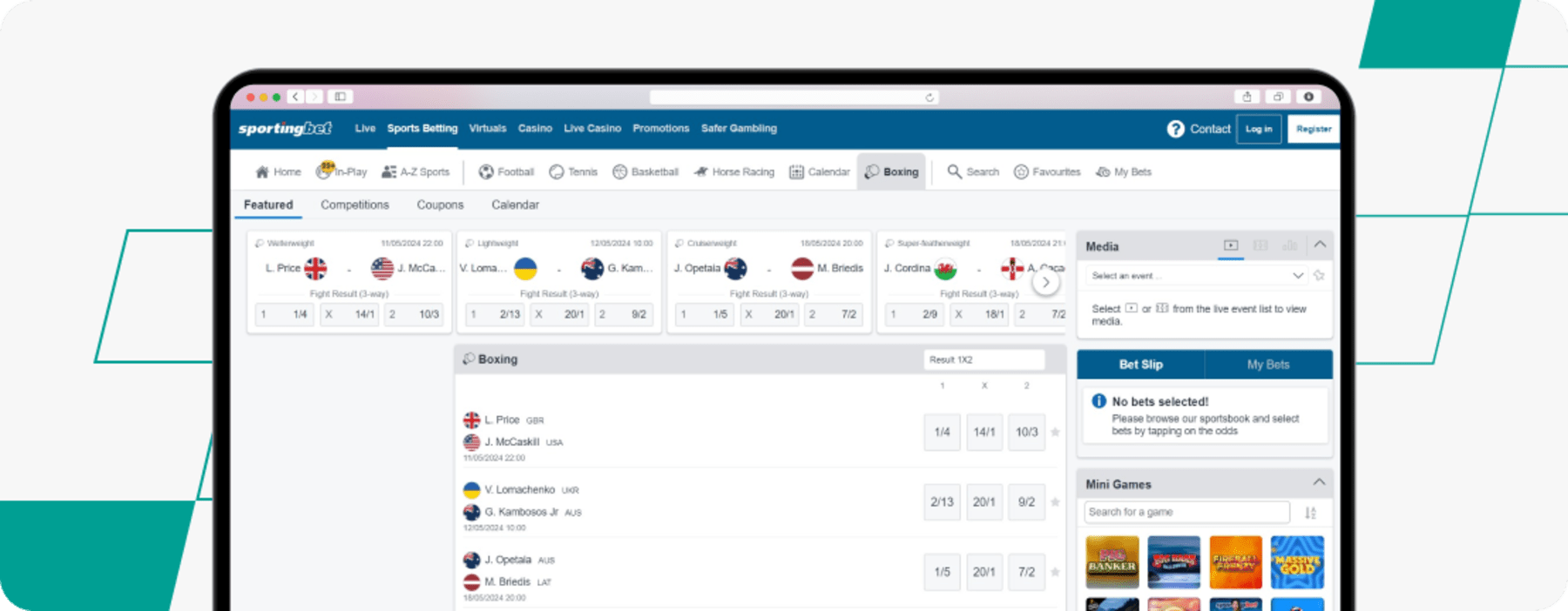 Sportingbet.io Boxing homepage desktop screenshot