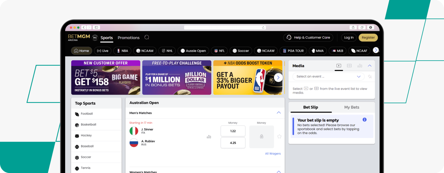 betmgm sportsbook homepage screenshot