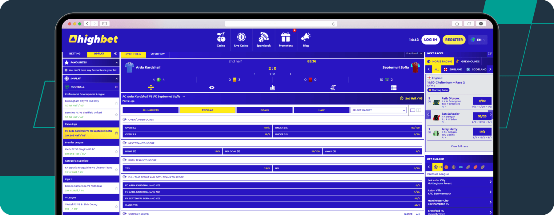 screenshot of highbet live betting